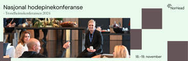 Banner fra Nasjonal hodepinekonferanse. Foto: NorHead