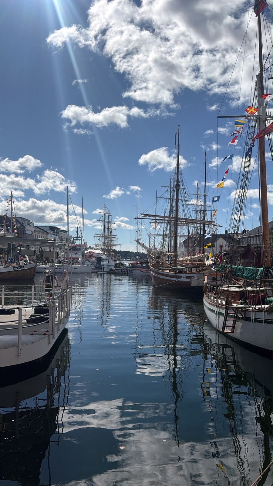 Seilbåter i havna i solskinn