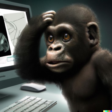 Bilde av gorilla som ser på en dataskjerm