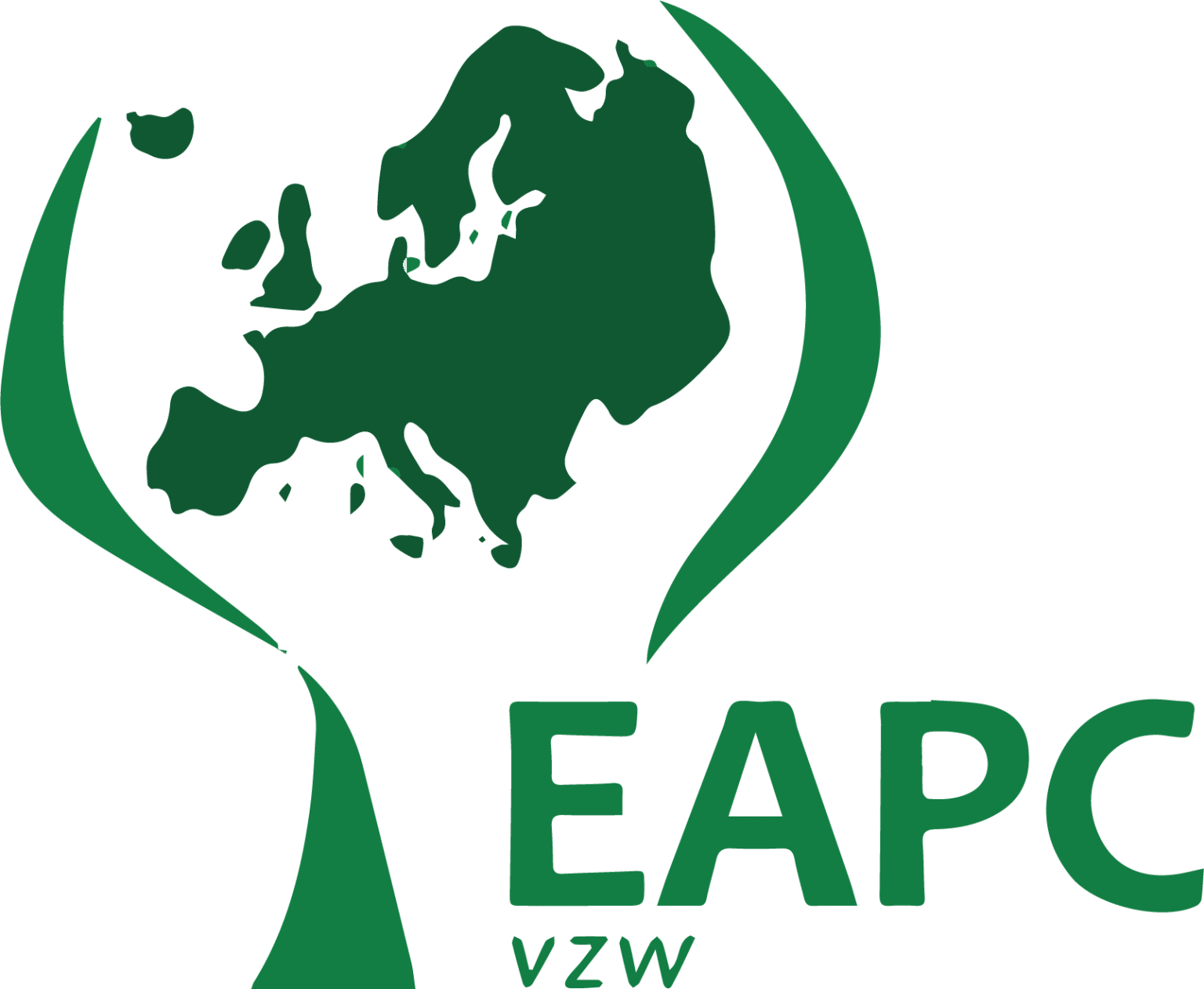 Logo EAPC. Kart over Europa holdt av to grønne stiliserte hender