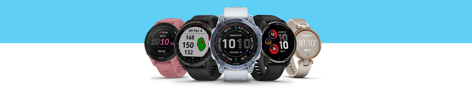 Garmin smartklokker på hvit og blå bakgrunn. Foto: Garmin