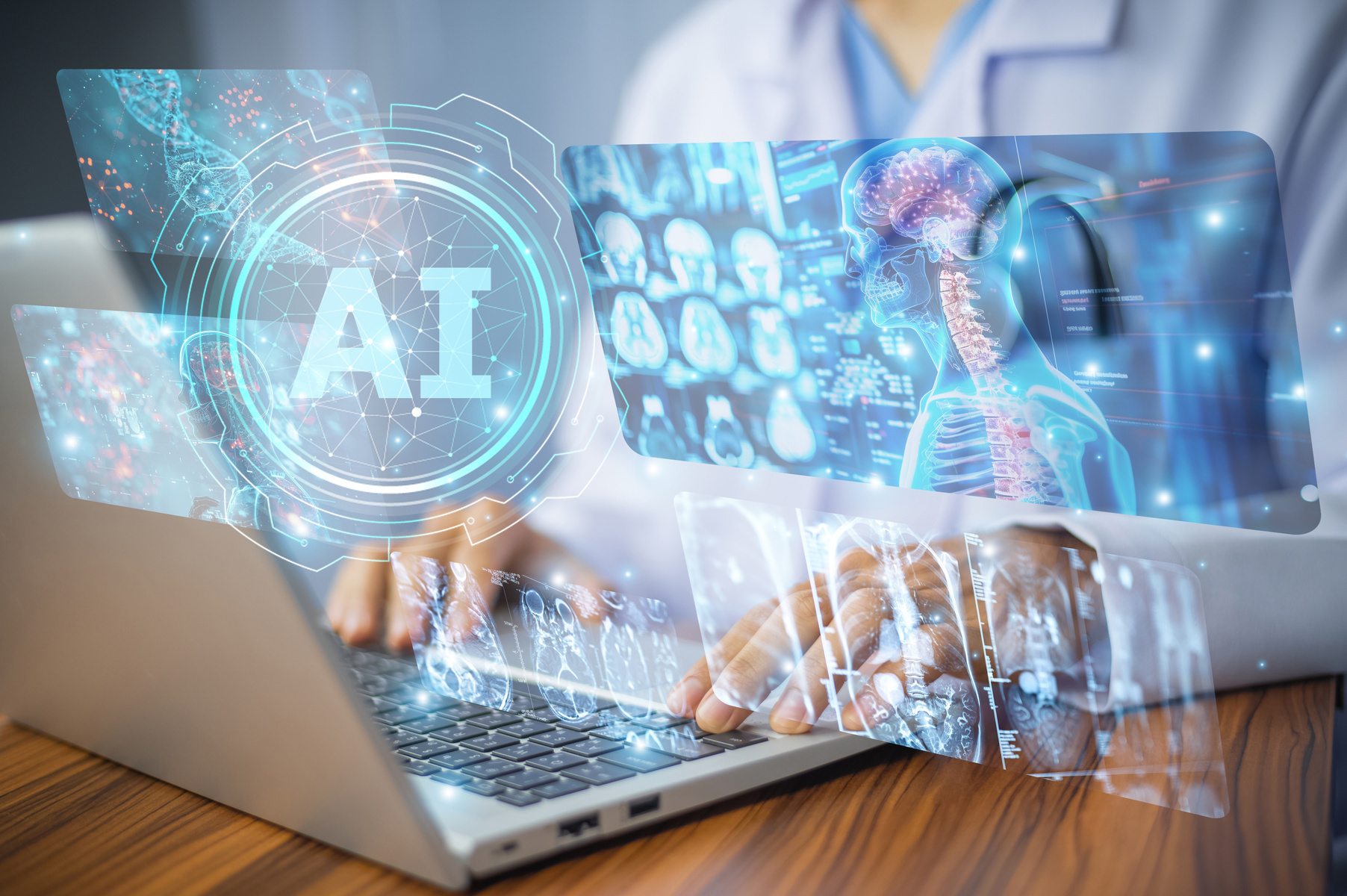 Lege med datamaskin og AI tegninger