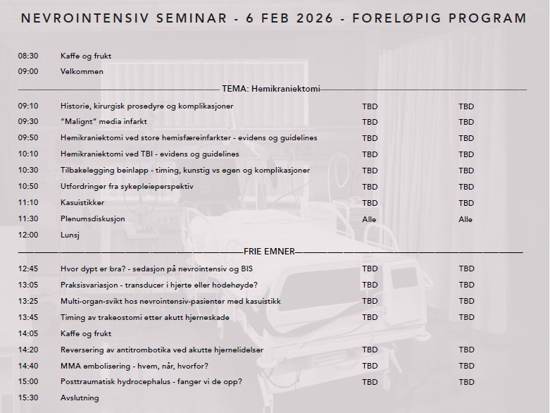 Her er programmet til nevrointensiv seminar 2026.