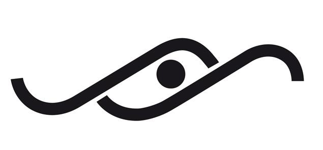 en logo med to svarte bølgestreker med en prikk i mellom