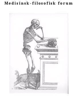 Skisse av et skjelett som står og tenker